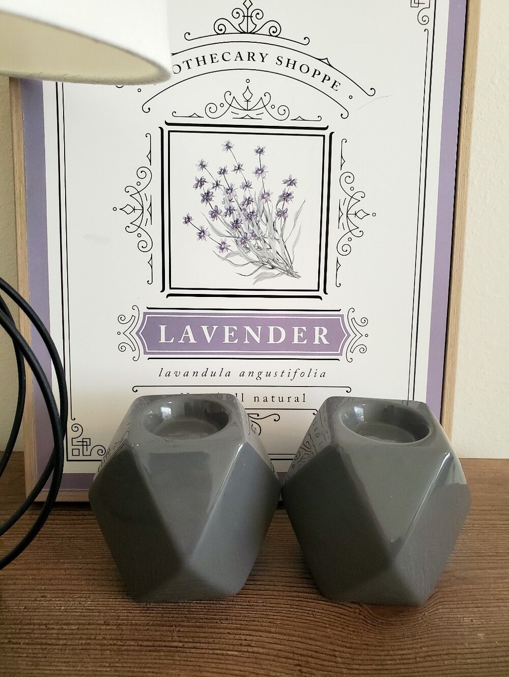 Set Of 2 - Grey Geometric Ceramic Tealight Candle Holders